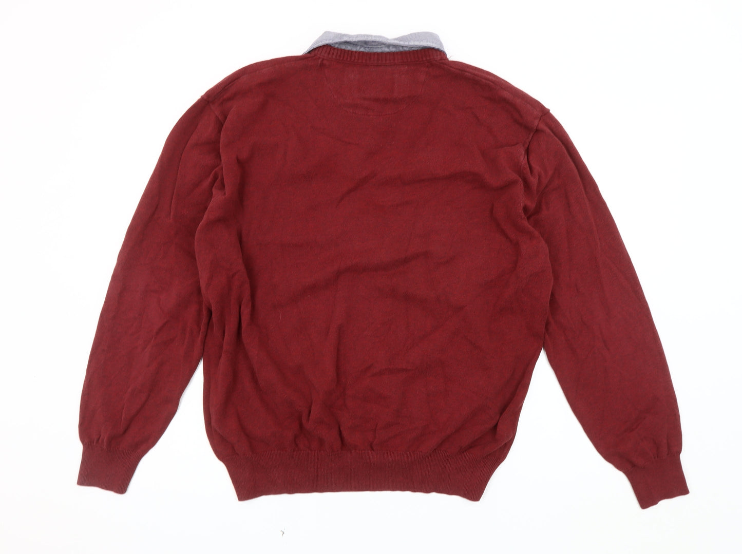 Next Men's Red Cotton V-Neck Jumper 2XL