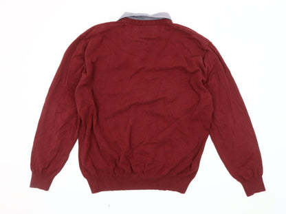 Next Men's Red Cotton V-Neck Jumper 2XL