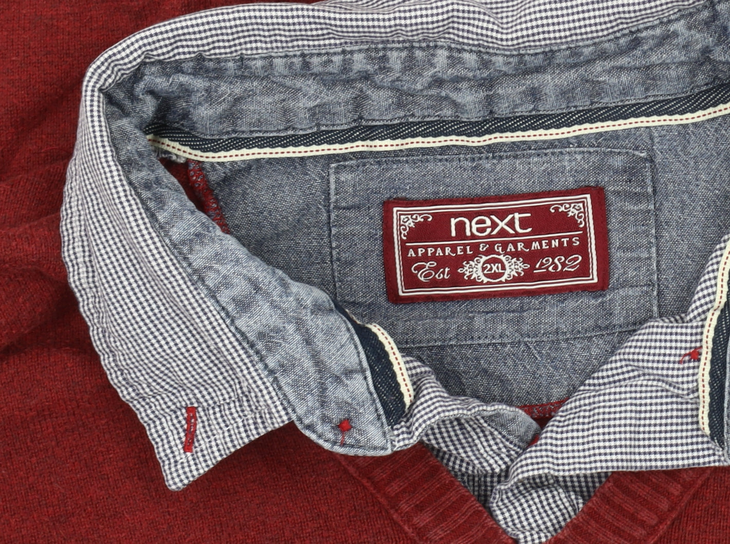 Next Men's Red Cotton V-Neck Jumper 2XL