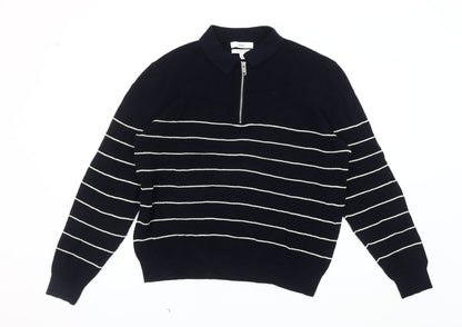 Marks and Spencer Men's Black XL Striped Collared Jumper