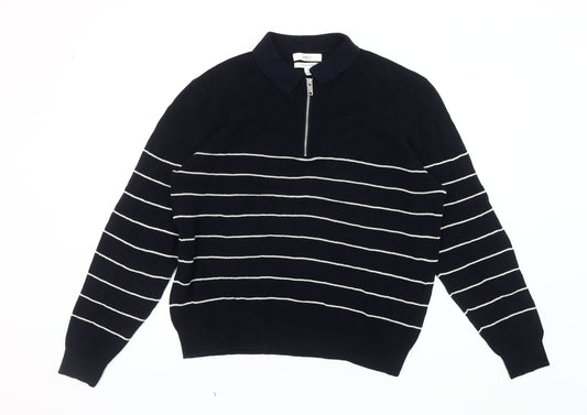 Marks and Spencer Men's Black XL Striped Collared Jumper