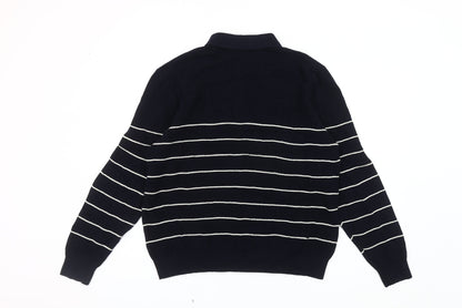 Marks and Spencer Men's Black XL Striped Collared Jumper