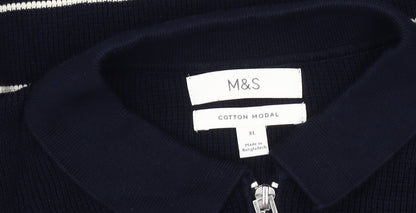 Marks and Spencer Men's Black XL Striped Collared Jumper