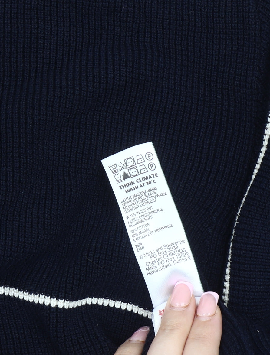 Marks and Spencer Men's Black XL Striped Collared Jumper