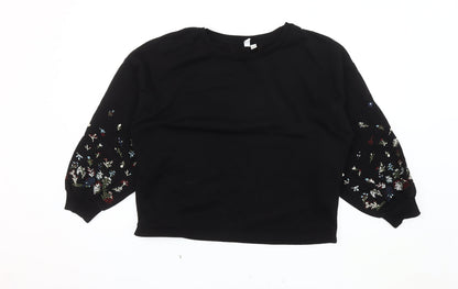 JDY Women's Black Embroidered Pullover Sweatshirt Medium