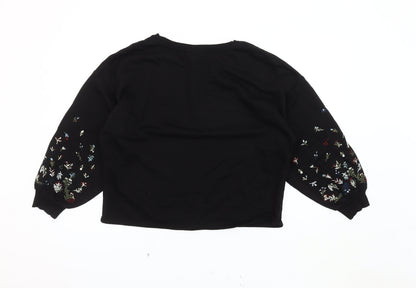 JDY Women's Black Embroidered Pullover Sweatshirt Medium