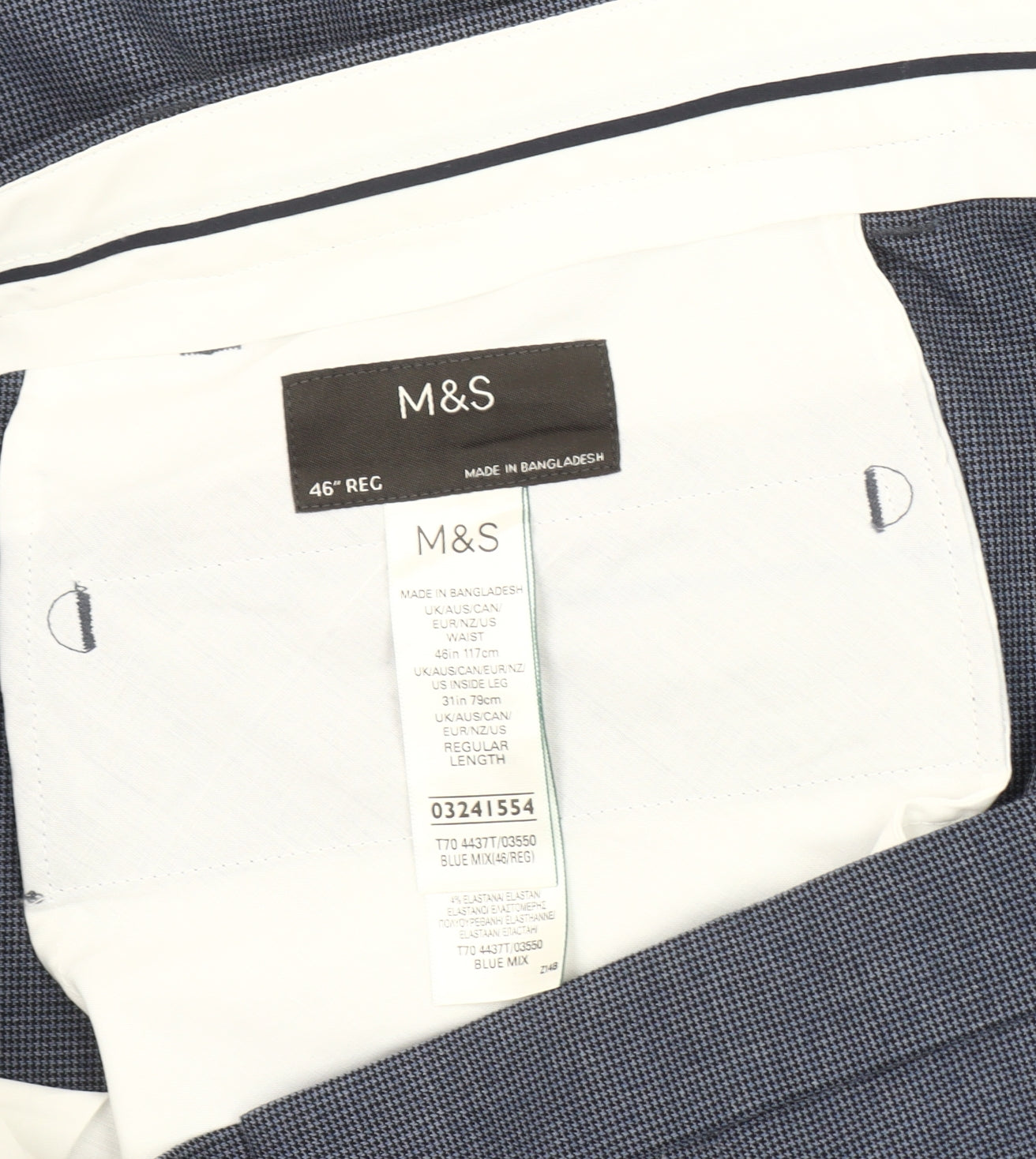 Marks and Spencer Men's Blue Regular Fit Trousers