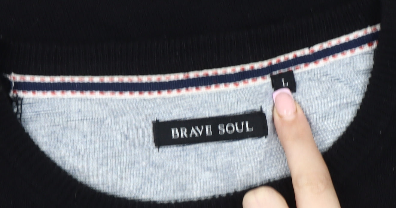 Brave Soul Men's Black L Pullover Jumper Crew Neck