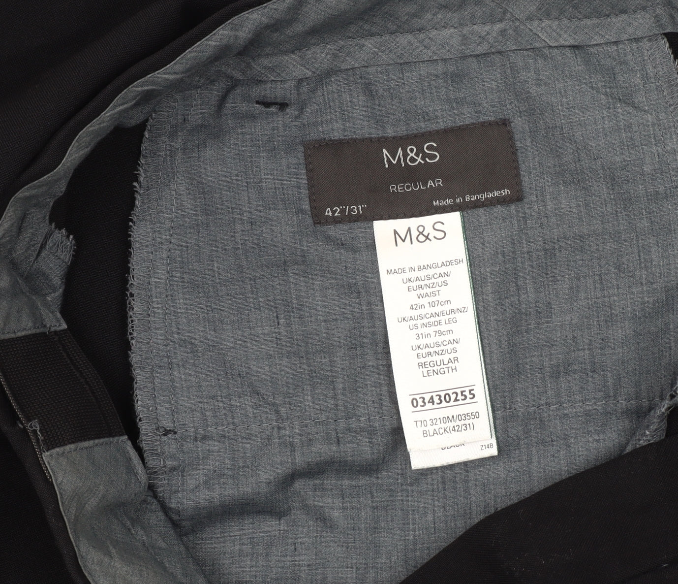 Marks and Spencer Men's Black Regular Fit Trousers 42