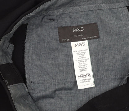 Marks and Spencer Men's Black Regular Fit Trousers 42