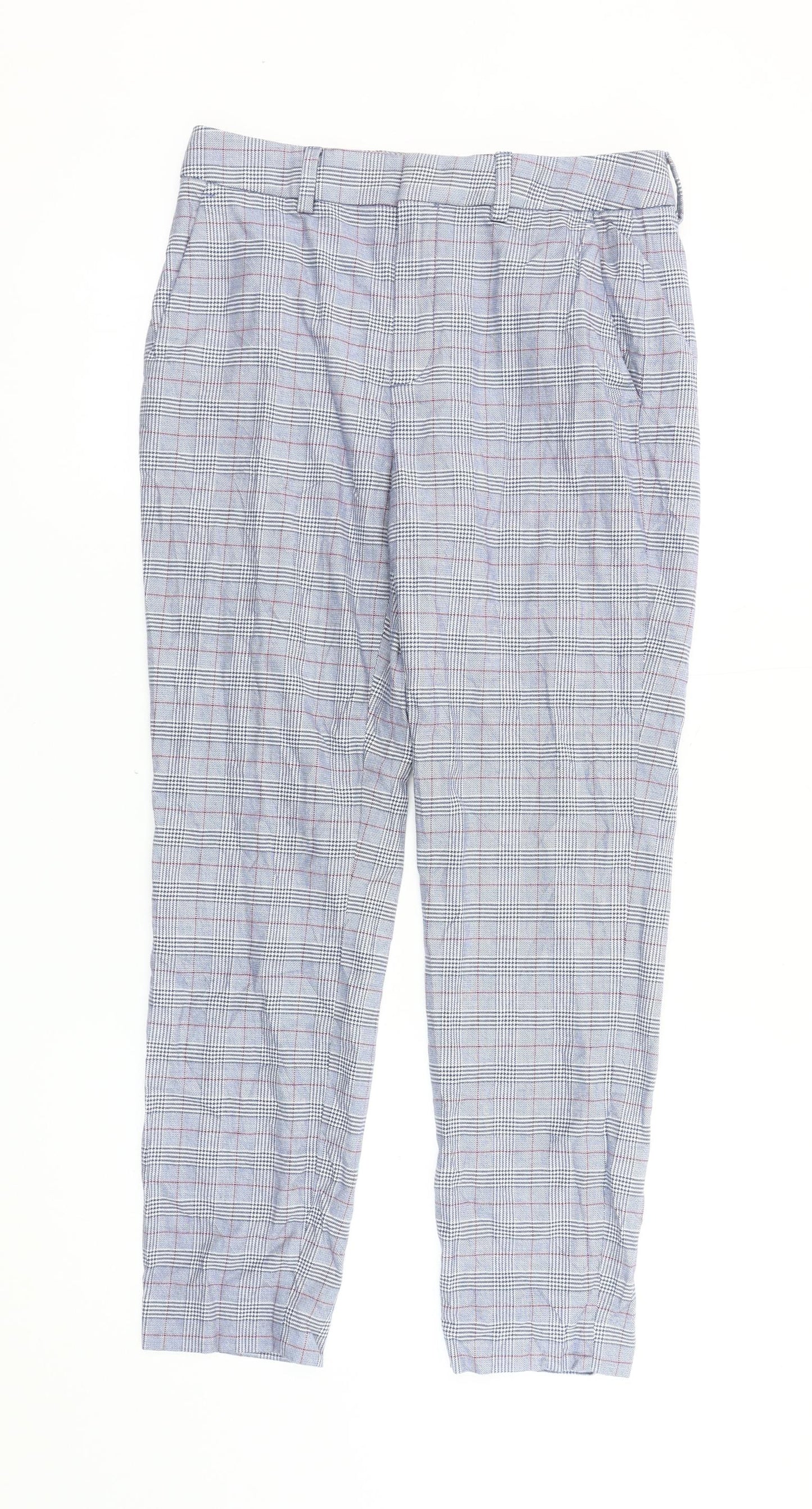 Massimo Dutti Men's Blue Plaid Trousers M