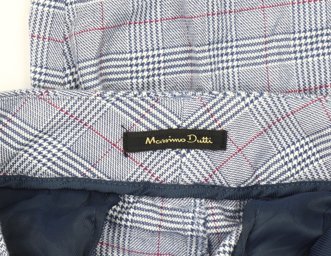 Massimo Dutti Men's Blue Plaid Trousers M
