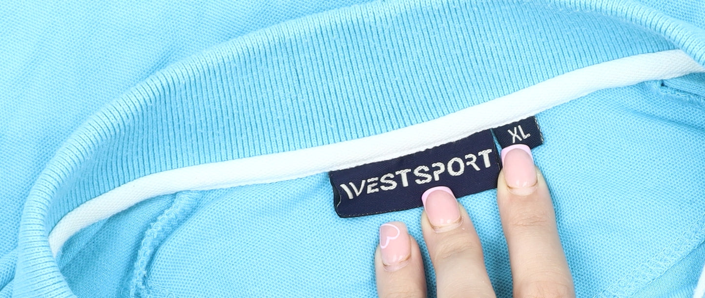 WESTSPORT Men's Polo Shirt Blue XL Striped Short Sleeve