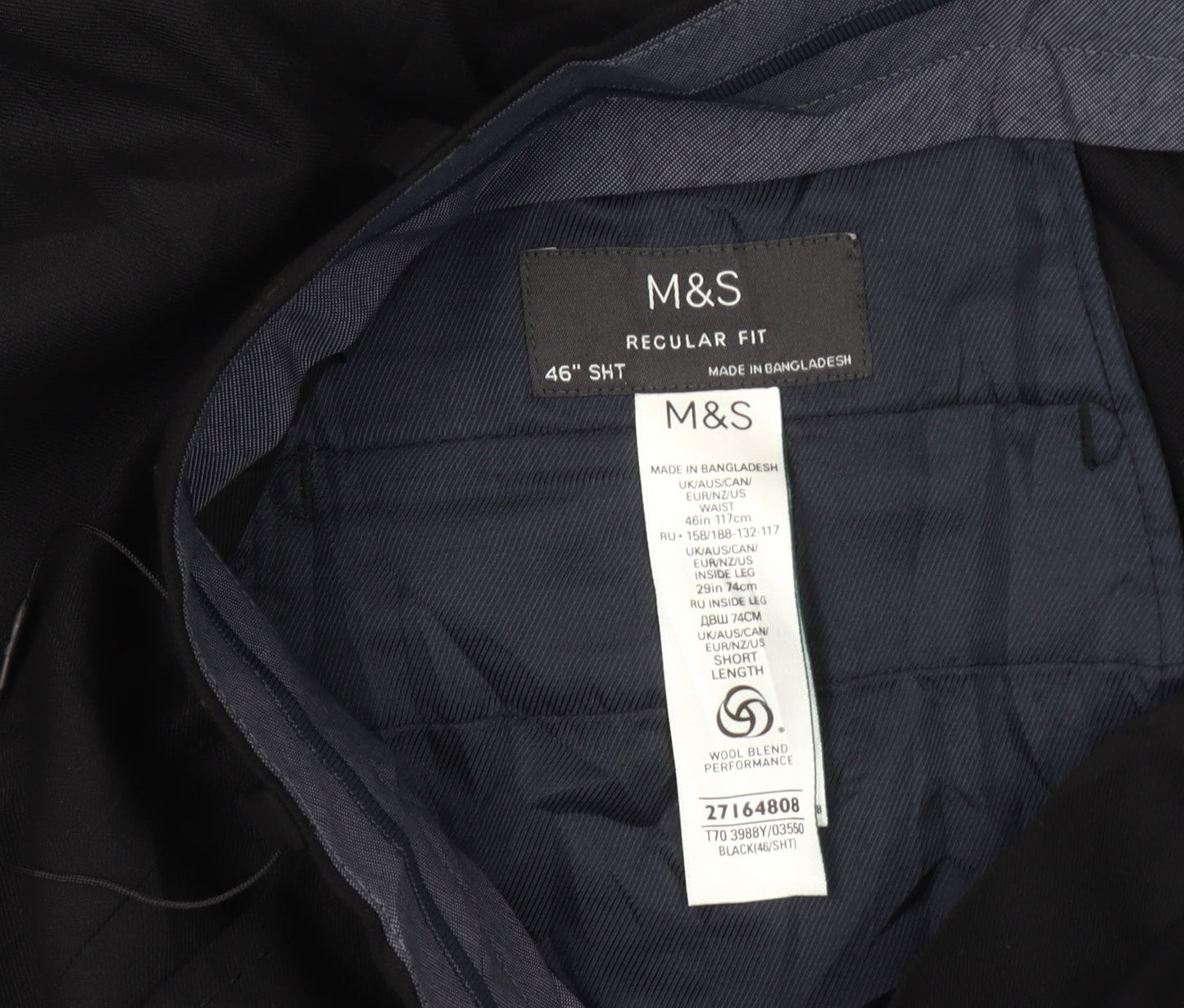 Marks and Spencer Men's Black Regular Trousers Size 46