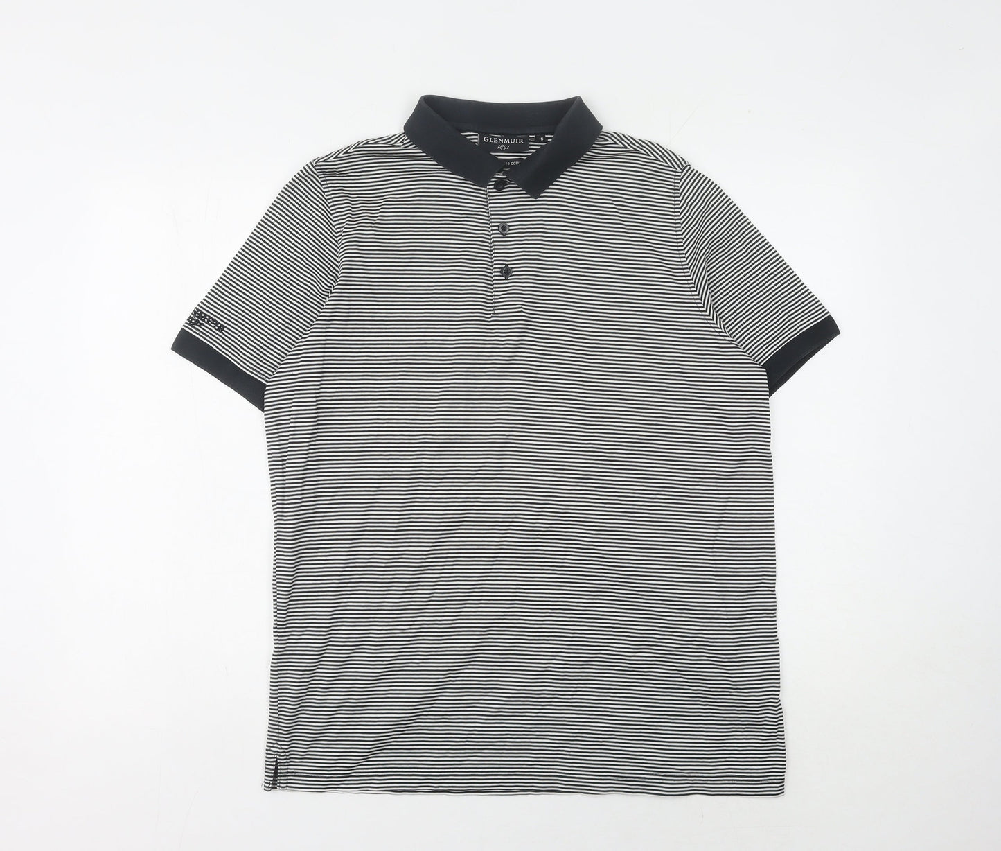 Glenmuir Men's Black Striped Polo Shirt, Size S