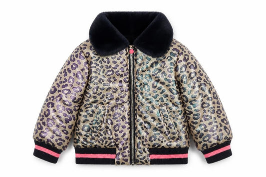 Billieblush Girls Golden Bomber Jacket, 2 Years, Animal Print