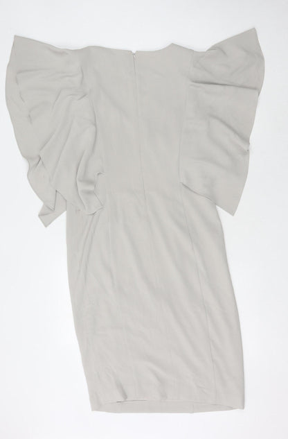 St. John Women's Grey Dress, Size 10, V-Neck, Elegant