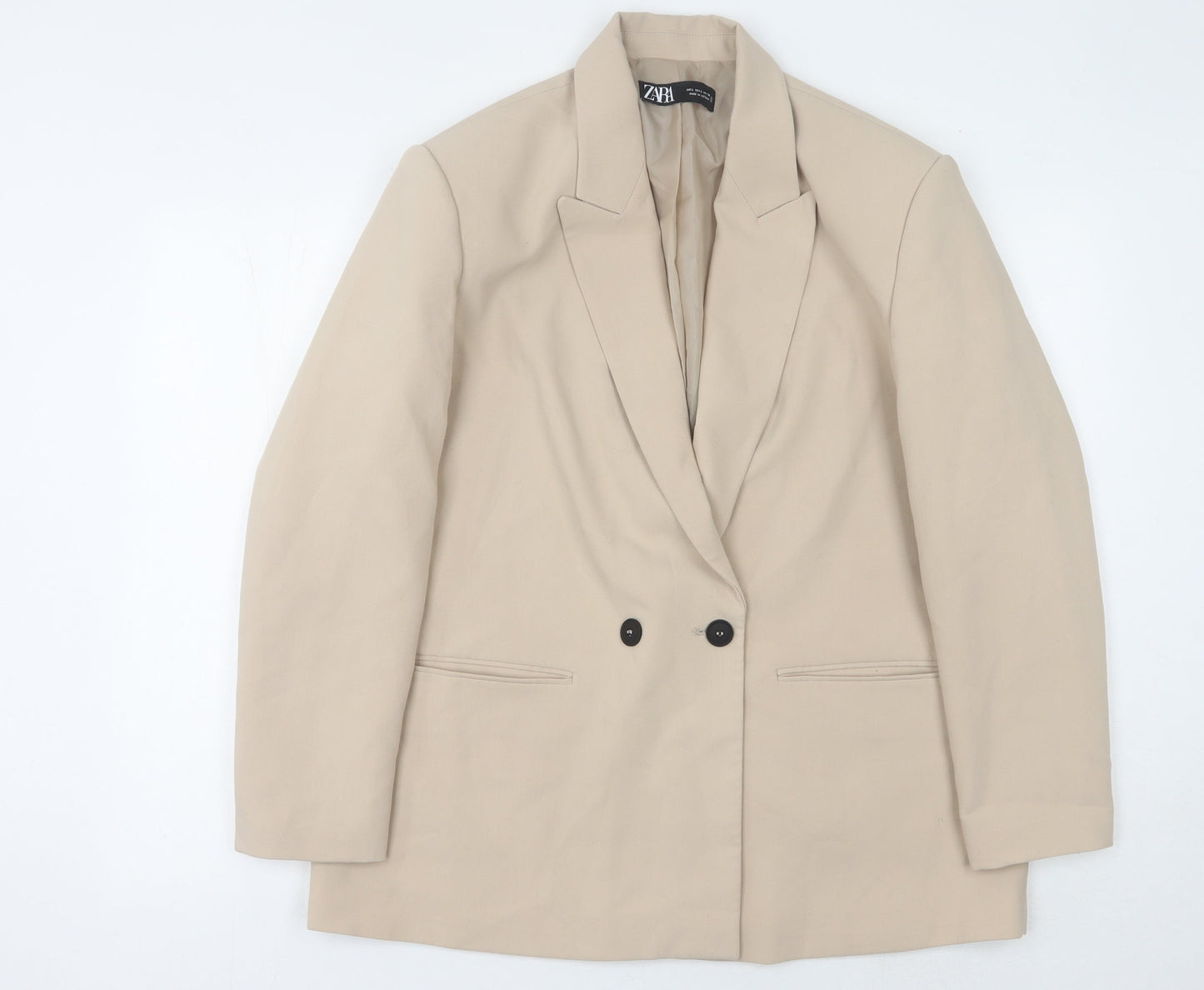 Zara Beige Women's Blazer Jacket Size 12 Elegant Lined