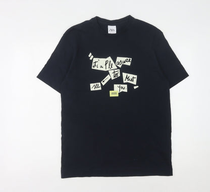 Zara Men's Black Graphic Print T-Shirt M