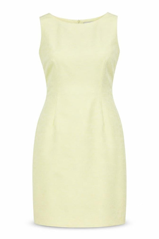 Front view of Vera Mont Women's Yellow Sheath Dress, size 12, Formal