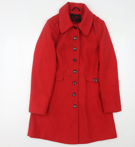 M&Co Women's Red Long Coat Size 10 Buttoned