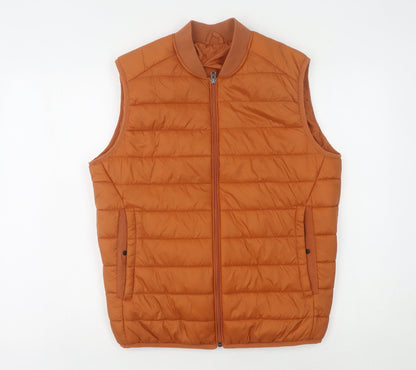 Zara Men's Orange Puffer Waistcoat S