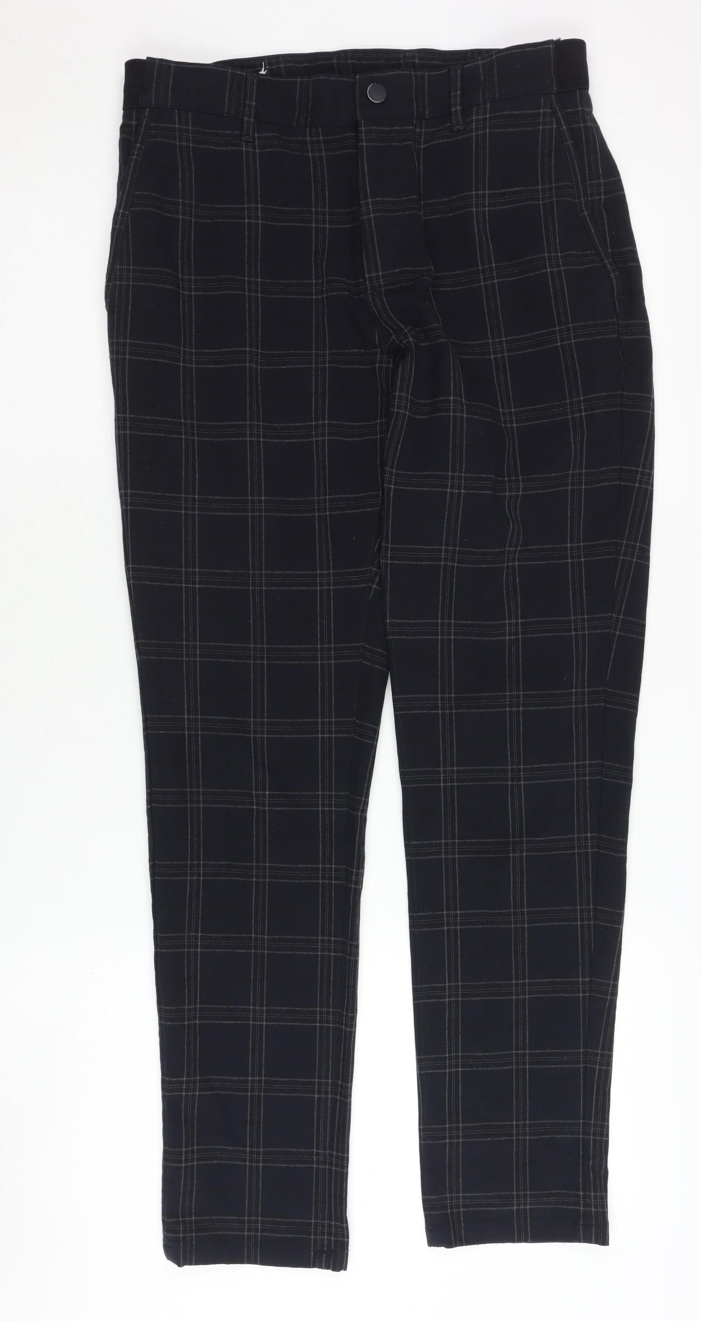 Zara Men's Black Checked Trousers, Size 30