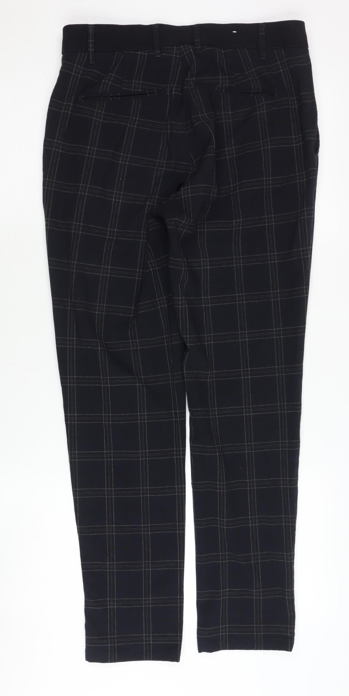 Zara Men's Black Checked Trousers, Size 30