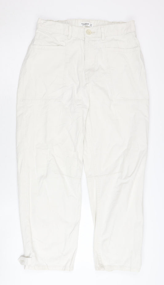Womens UK Size 10 Pull&Bear Relaxed Fit Cargo White Trousers