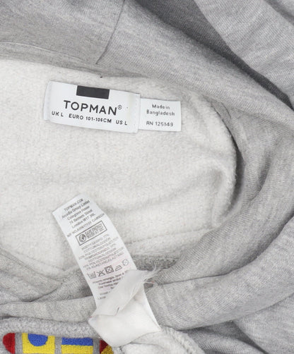 Topman Men's Grey Hooded Pullover Hoodie L