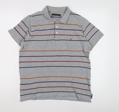 French Connection Men's Grey Striped Polo Shirt L