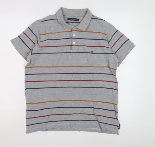French Connection Men's Grey Striped Polo Shirt L