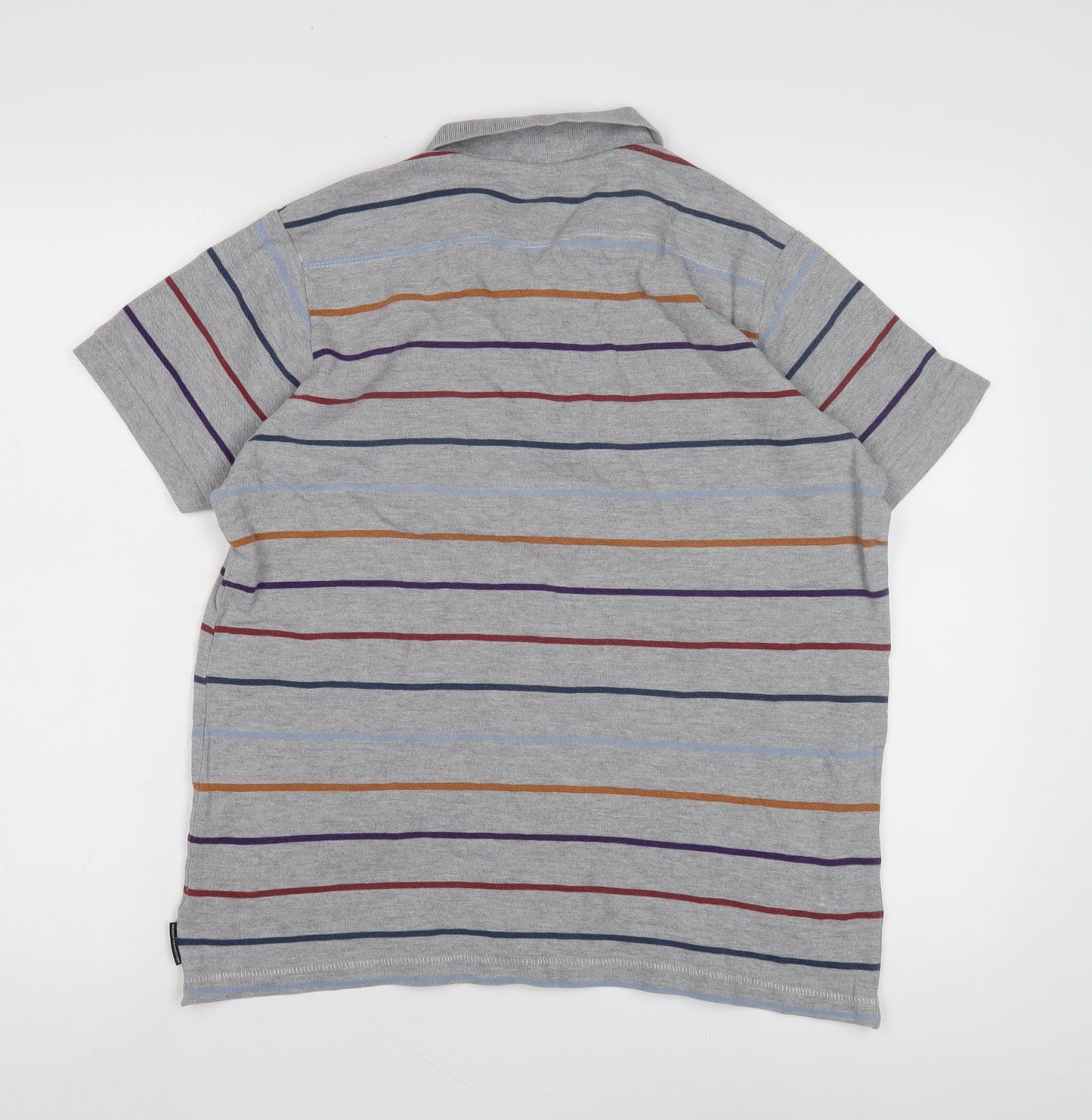 French Connection Men's Grey Striped Polo Shirt L