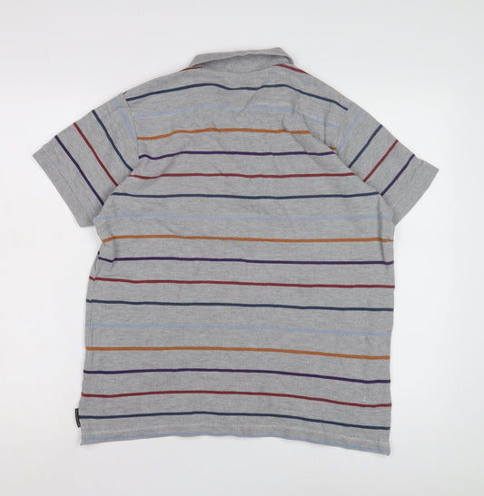 French Connection Men's Grey Striped Polo Shirt L