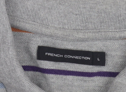 French Connection Men's Grey Striped Polo Shirt L