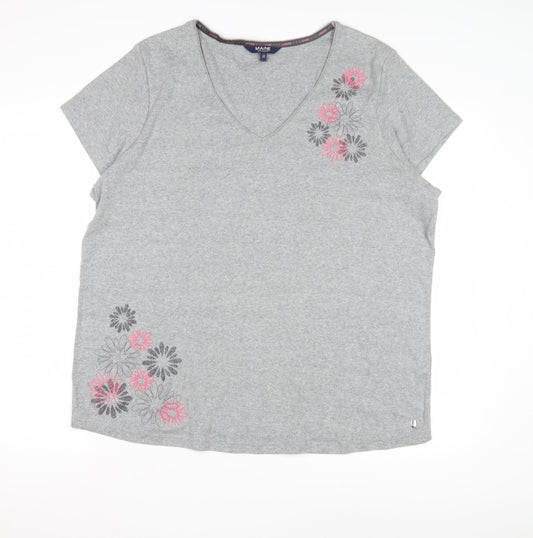 Maine New England Women's Grey Floral V-Neck T-Shirt Size 22