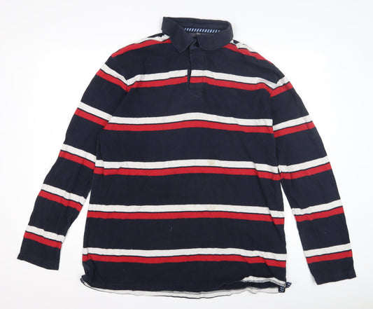 Boston Crew Men's XL Blue Striped Long Sleeve Polo