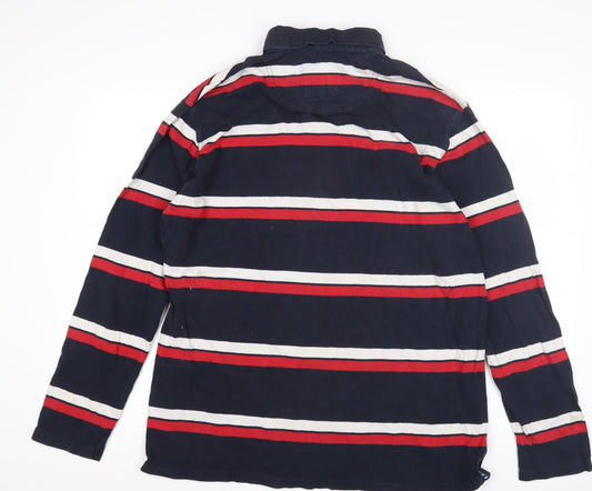 Boston Crew Men's XL Blue Striped Long Sleeve Polo