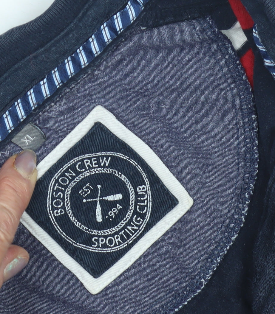 Boston Crew Men's XL Blue Striped Long Sleeve Polo