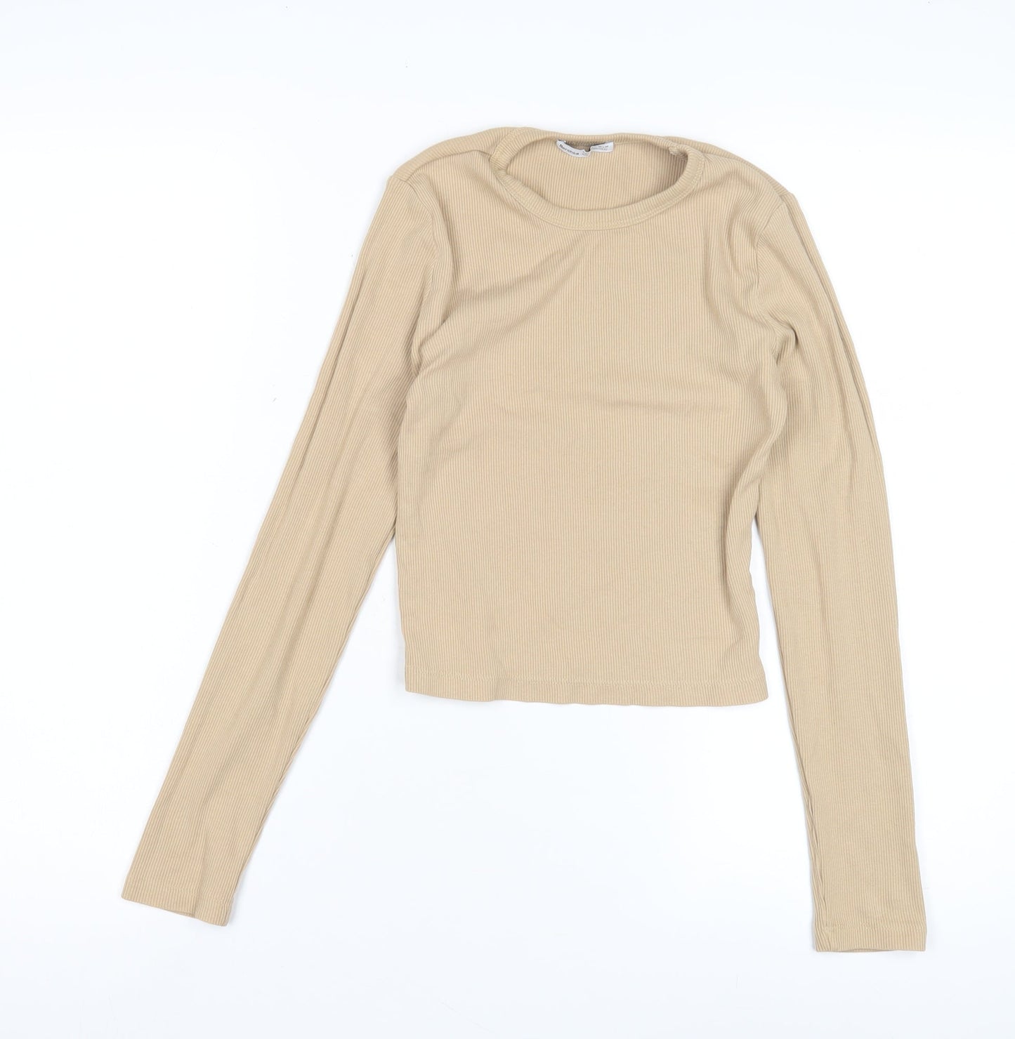 Bershka Women's Beige Long Sleeve Basic T-Shirt Size 10
