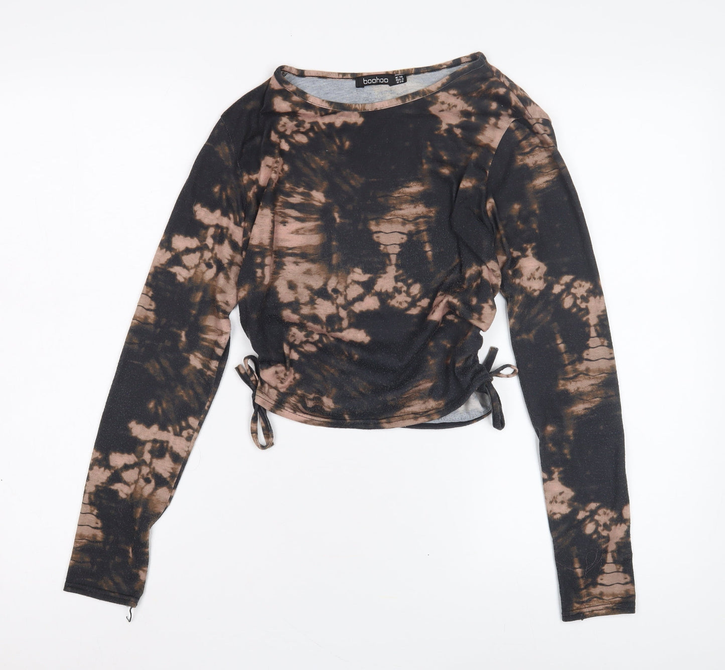 Boohoo Women's Black Tie-Dye Cropped Top Size 10