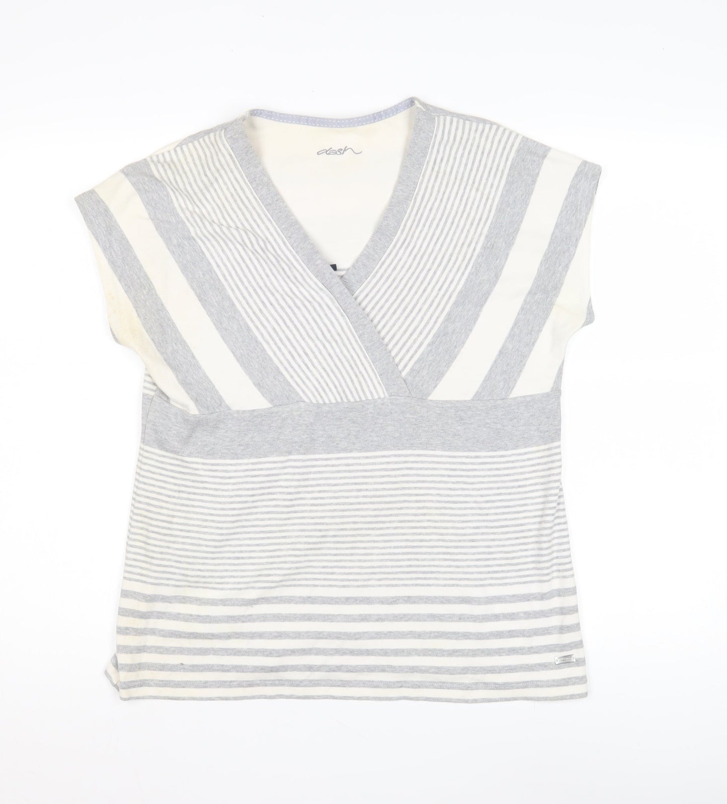 Dash Women's Grey Striped V-Neck T-Shirt - Size 14