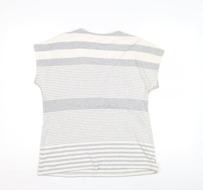 Dash Women's Grey Striped V-Neck T-Shirt - Size 14