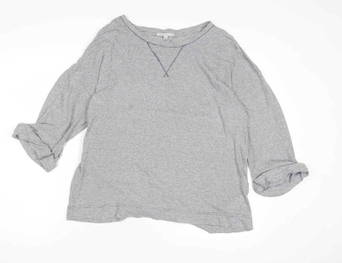 Gap Women's Grey Striped Jersey Top Size L