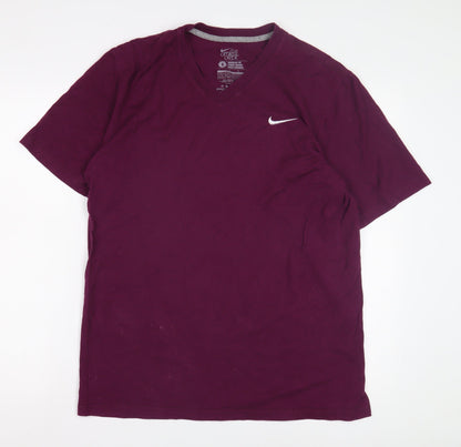 Nike Men's Purple V-Neck T-Shirt, Size L, Logo Accent