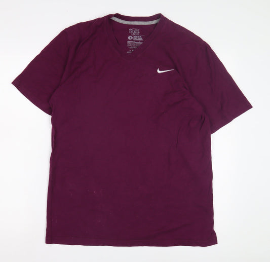 Nike Men's Purple V-Neck T-Shirt, Size L, Logo Accent