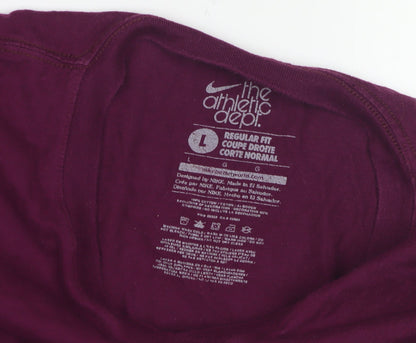 Nike Men's Purple V-Neck T-Shirt, Size L, Logo Accent