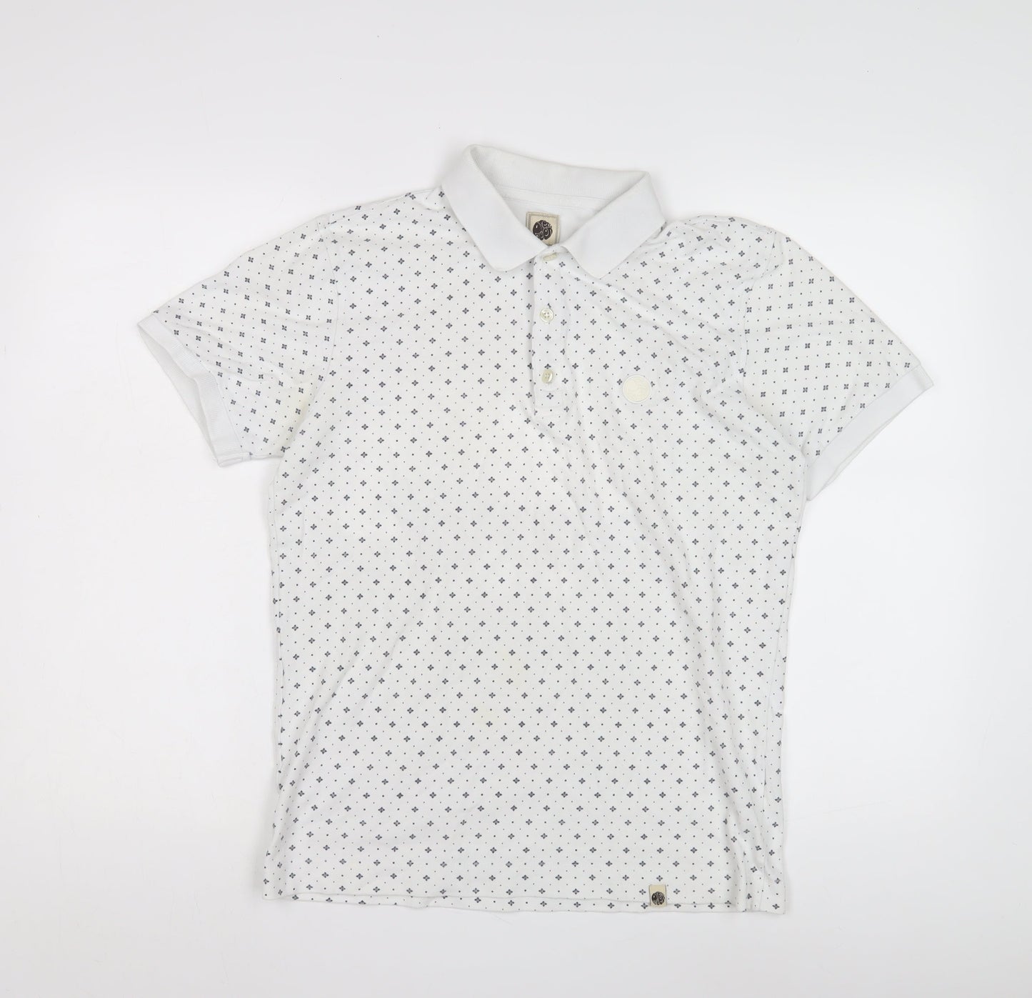Pretty Green Men's White Geometric Polo Shirt, Size M