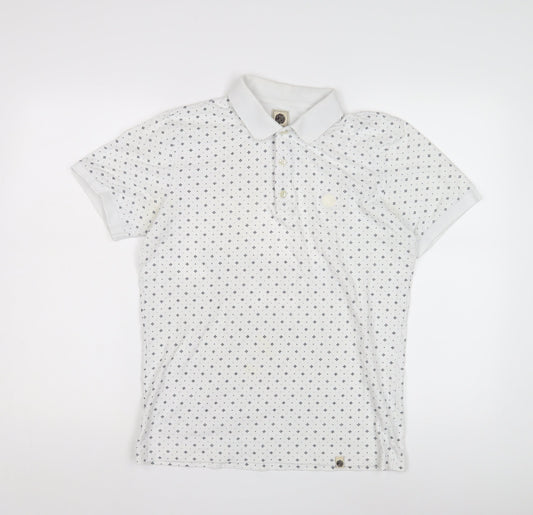 Pretty Green Men's White Geometric Polo Shirt, Size M