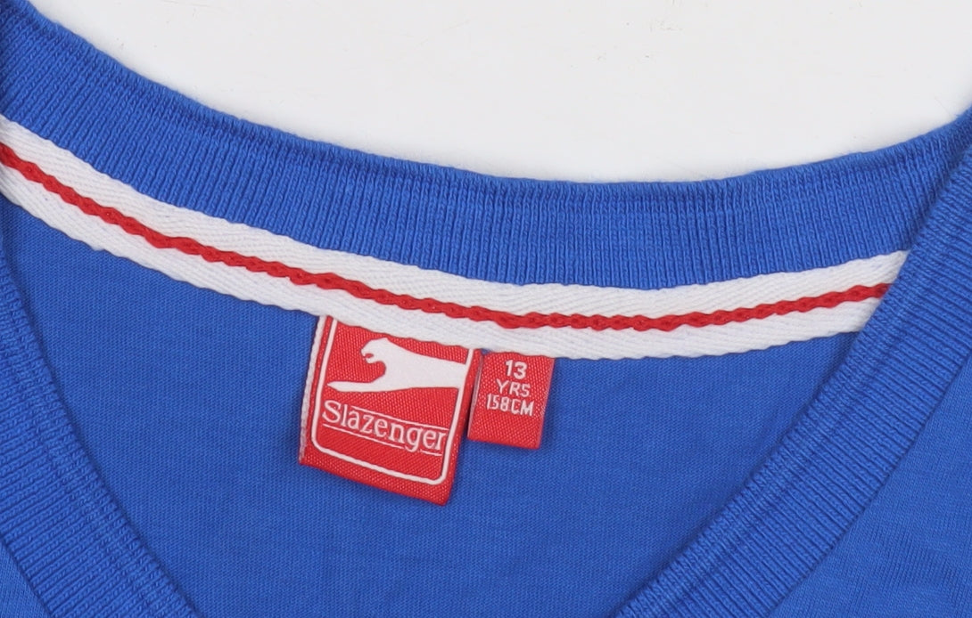 Slazenger Boys Blue Cotton T-Shirt V-Neck 13 Years